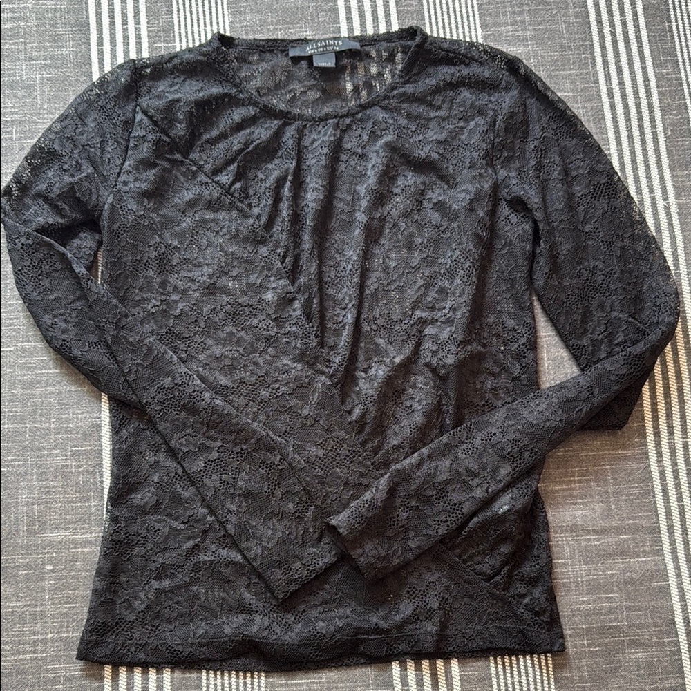 All Saints Black Long Sleeve Lace Top